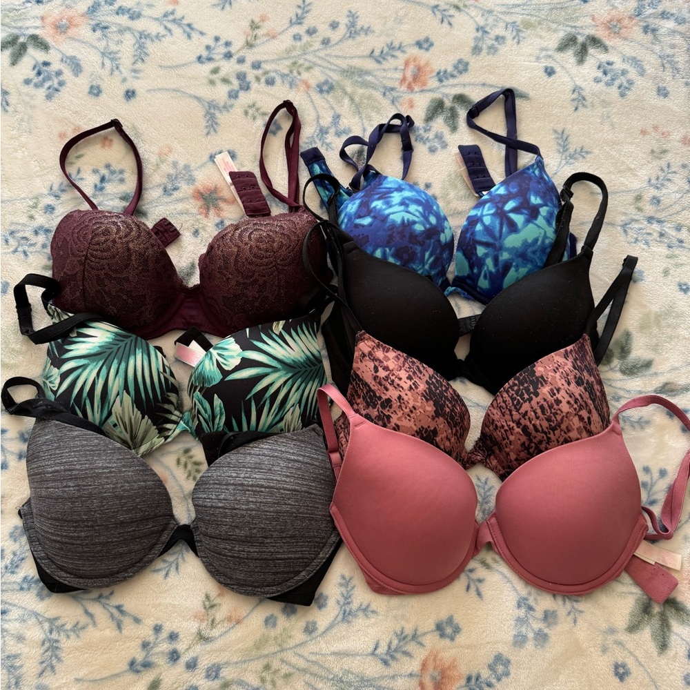 Lot of 7 Victorias Secret pink push up bras 32C